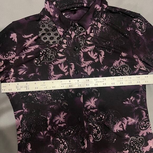 Per Se Button Front Top Small Purple Black Floral Witchcore Gothcore Dark Shirt - Picture 6 of 7